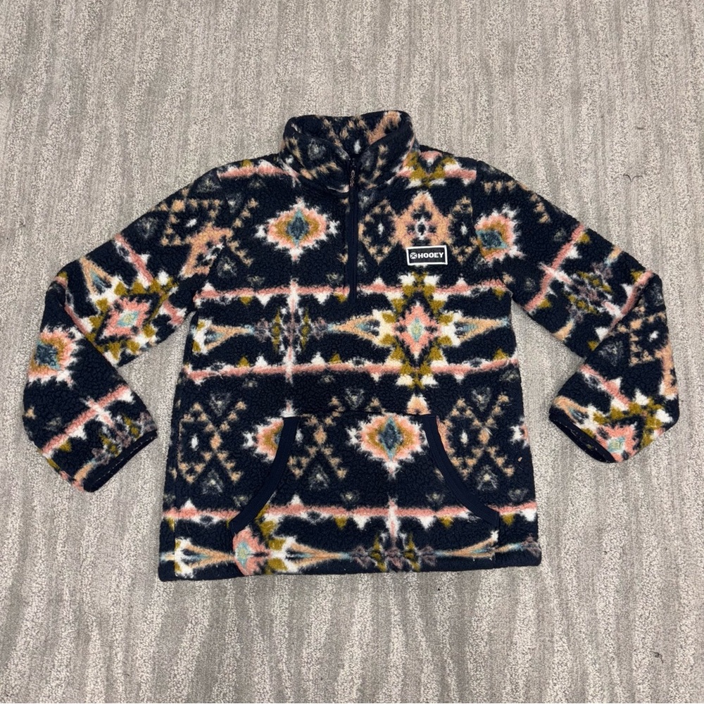 Hooey Navy Aztec Fleece Half Zip Western Boho Sherpa Outerwear Girls Size XL